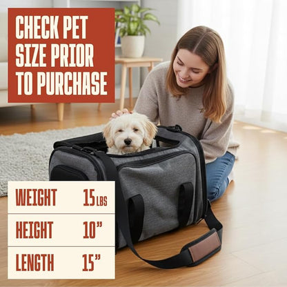 Soft Sided Pet Carrier for Small Dogs & Cats (Up to 9 lbs) – Airline Approved Underseat Travel Bag with Breathable Mesh, Luggage Strap & Washable Mat – Compact & Lightweight, Grey