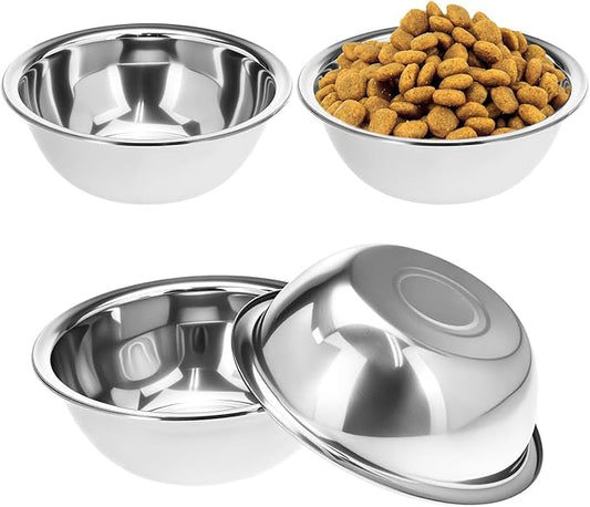 QWORK Stainless Steel Pet Feed Bowls, Set of 4 Metal Dog and Cat Bowl, 8 Inch Diameter, 47oz Capacity for Large Medium Small Dog