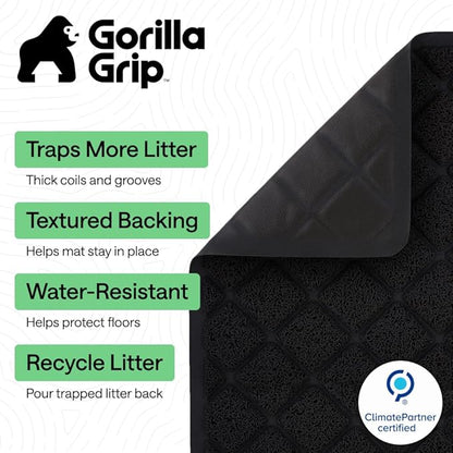 GORILLA GRIP Cat Litter Box Mat, Cushioned Coil Mesh Litter Trapping Mats, Scatter Control Supplies for Less Mess, Phthalate Free, Ultra Deep Catch Grooves, Rinse or Vacuum to Clean, 24x17 Black