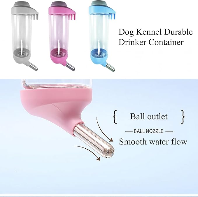 No-Drip 500ml Pet Water Bottle for Dogs & Small Animals (Rabbit/Hamster/Guinea Pig) - Adjustable Cage-Mounted Dispenser with Detachable Leak-Proof Design for Kennels/Crates Blue