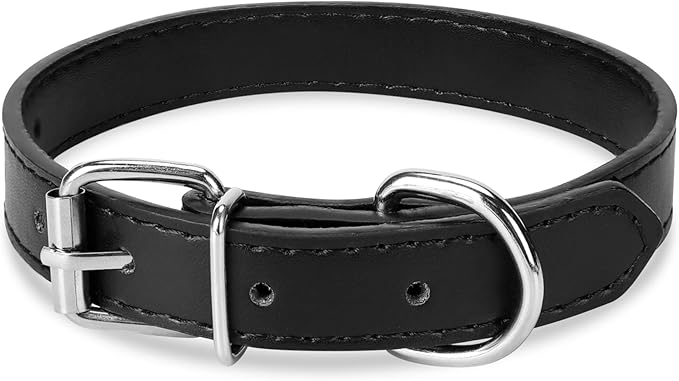 Black Leather Dog Collar for Small,Medium, Large Dog, (Small: Wide :0.55'' for Dog's Neck: 9''~12'', Black)