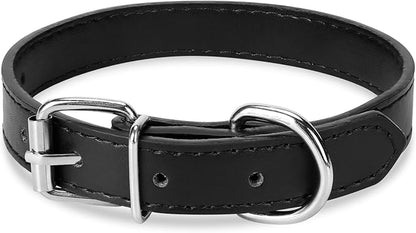 Black Leather Dog Collar for Small,Medium, Large Dog, (Small: Wide :0.55'' for Dog's Neck: 9''~12'', Black)