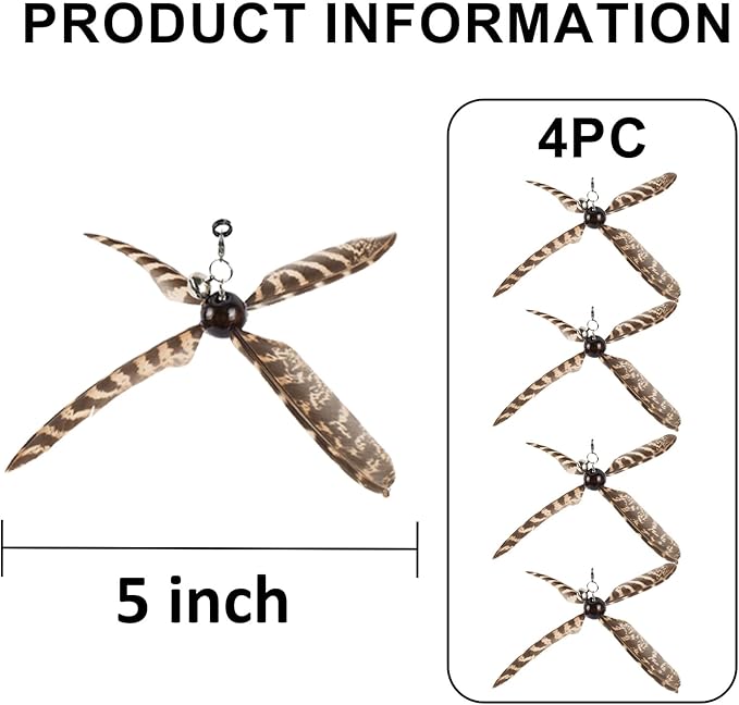 Cat Wand Toys Interactive for Indoor Cats, 4PC 4-Blade Feather Propeller Refills (Wild-Style Brown)