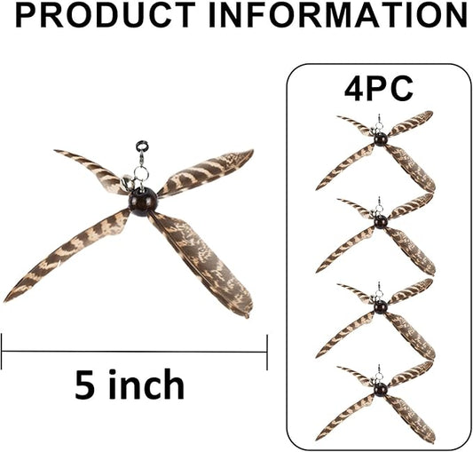 Cat Wand Toys Interactive for Indoor Cats, 4PC 4-Blade Feather Propeller Refills (Wild-Style Brown)