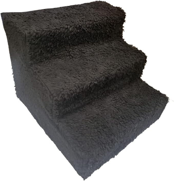 ZENVY Pet Steps | 3-Step Non-Slip Fleece Covered Pet Steps for Small Dogs and Cats (Black)