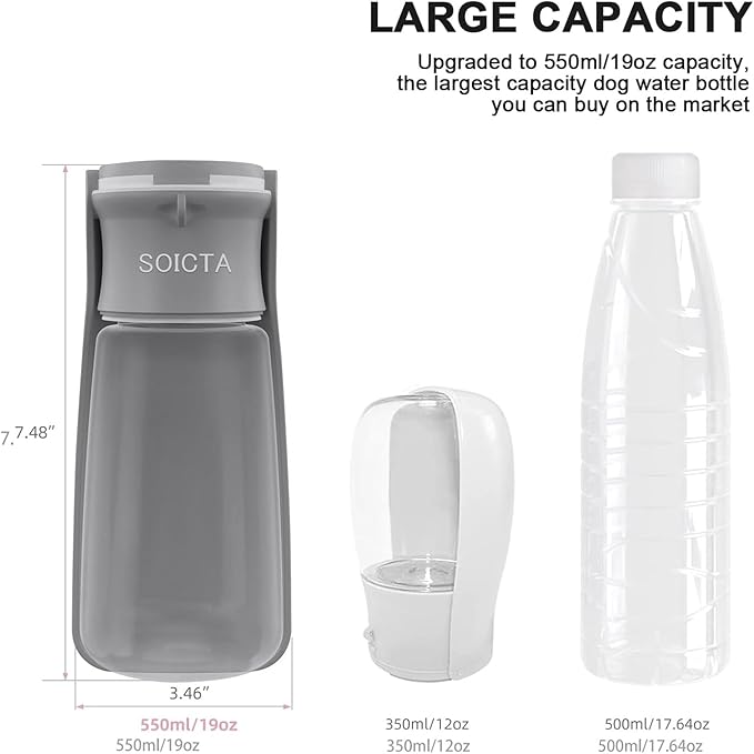 Portable Dog Small Animals Water Bottle for Walking 19 OZ or 12 OZ Pet Water Bottles for Puppy Medium Large Dogs Little Animals Water Dispenser Dog Small Animals Water Bowl