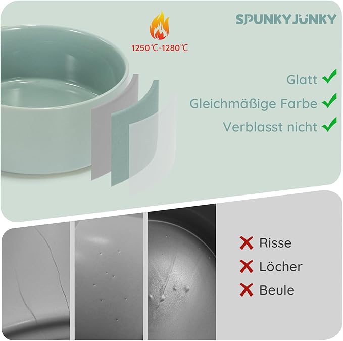 SPUNKYJUNKY 13.5OZ Ceramic Dog and Cat Bowl, Modern Cute Weighted Food Water Bowl for Replacement Morandi Green (2 Pack)