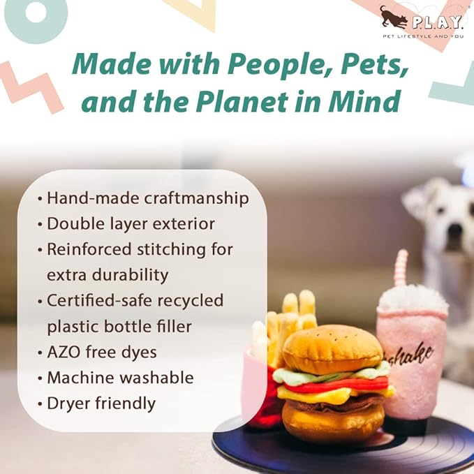 P.L.A.Y. Cute Plush Dog Toys - Fast Food Themed Durable Squeaker Chew Toy, Great for Puppies & Small, Medium, Large Dogs - Machine Washable, Recycled Materials (American Classic French Fries, X-Small)