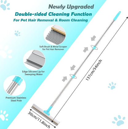 Hotsky Carpet Rake for Pet Hair Removal,3 in 1 Reusable Silicone Carpet Broom,54 inch Adjustable Cat Dog Hair Remover Tool with Lint Scraper and Patented Design for Rugs,Mats,Sofas,Floors