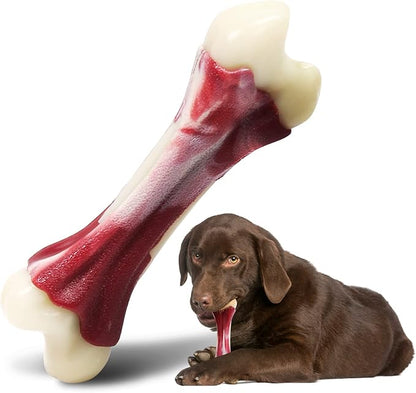 Dog Chew Toys for Aggressive Chewers - Bacon Flavor Indestructible Nylon Dog Bone Toys Tough Teething & Calming Interactive Toys for Large Medium Breeds(10lbs-70lbs) Birthday Gift Christmas