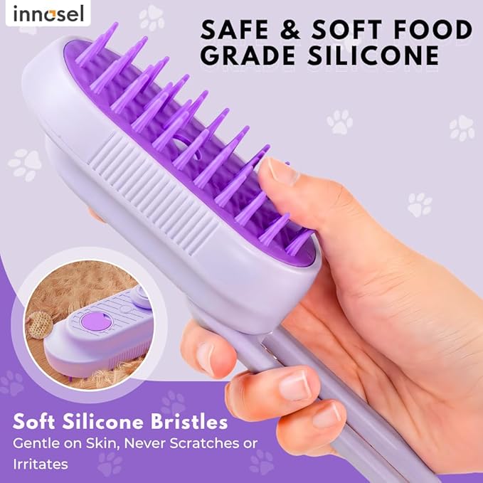 Cat Steam Brush for Shedding, 4-in-1 Rechargeable Pet Grooming Brush for Cats & Dogs, Anti-Static, Massage, Cleaning & Combing with Gentle Steam, Removes Loose Hair & Tangles (Purple)