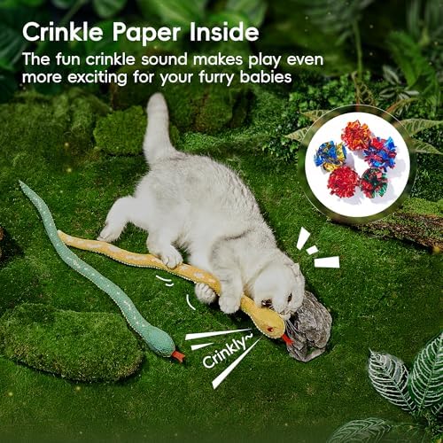 Potaroma Cat Toys Realistic Snake Catnip Crinkly Sound Toy 2 Pcs for Halloween, Mesh Fabric for Teeth Cleaning, Interactive Kicker Toys for Indoor Kitten Exercise 20 Inches - Image 4