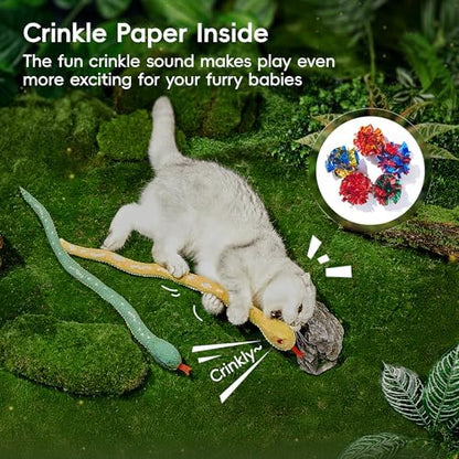 Potaroma Cat Toys Realistic Snake Catnip Crinkly Sound Toy 2 Pcs for Halloween, Mesh Fabric for Teeth Cleaning, Interactive Kicker Toys for Indoor Kitten Exercise 20 Inches - Image 4