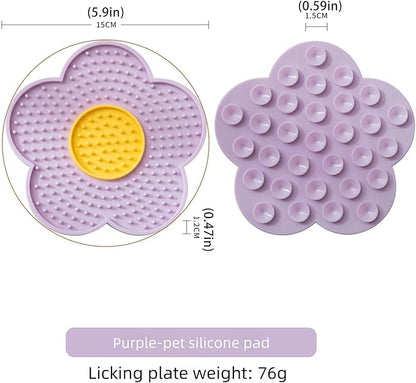 Aislor Slow Feeder Lick Mat for Dogs Cats Flower Shape Silicone Licking Pad Mental Stimulation Toy to Slow Down Eating Purple One Size