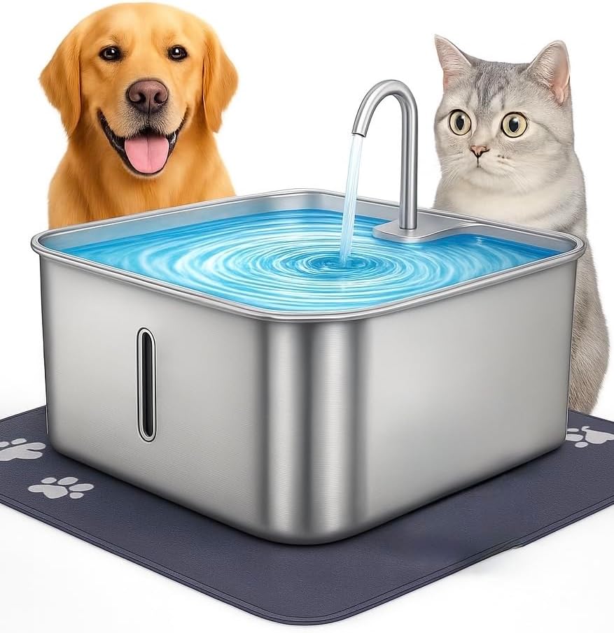 Stainless Steel Cat Water Fountain 7L with Waterproof Mat – Large Dog & Multi-Pet Automatic Drinking Fountain, Quiet Pump, 3-Stage Filtration & LED Water Window - Image 6