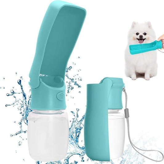 Foldable Dog Water Bottle, 2in1 Portable Leak Proof Puppy Drinking Bottle Dispenser for Puppy Small Medium Large Dogs, Dishwasher Safe Pet Accessories for Outdoor Traveling (Blue,12oz)