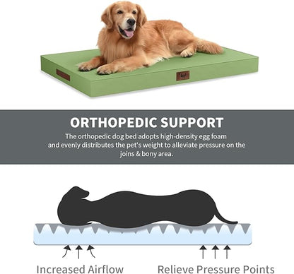 Outdoor Extra Large Dog Bed, Jumbo Waterproof Dog Bed for Large Dogs, Orthopedic Egg Crate Foam Pet Mat with Removable Oxford Cooling Cover, Light Green