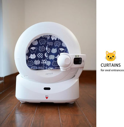 Curtain for Self Cleaning Cat Litter Box,Reduces Cat Litter Bounce, Stops Odors from The Litter Box Self Cleaning (Blue White)