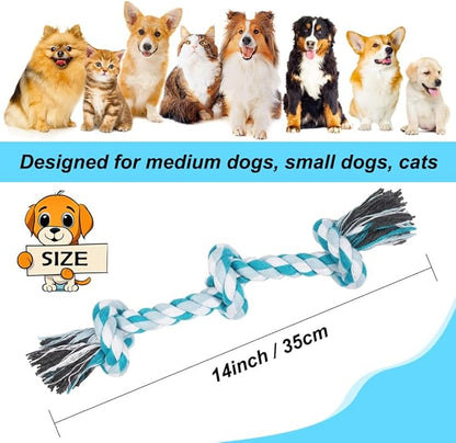 SZEE Dog Rope Toys, 14 in 3 Knots Chew Rope for Medium and Small Dogs, Pull Toy for Tug of War and Teeth Cleaning (Blue)
