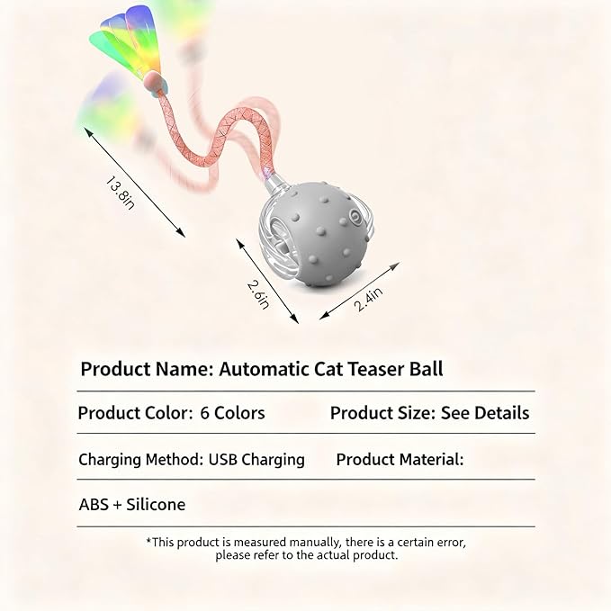 Interactive Cat Toys for Indoor Cats with 3 Tails,Automatic Moving Kitten Toys,Cat Toys for Bored Indoor Adult Cats,Smart Rechargeable Cat Enrichment Toys for Cats to Keep Them Busy, Pet Toy Cat Ball