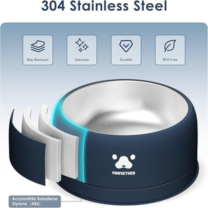 PAWGETHER® Stainless Steel Dog Bowls, Dog Food Water Bowl with Non-Slip Base Two-Piece Design Easy Clean Dishwasher Safe Navy Blue 34oz + 12oz