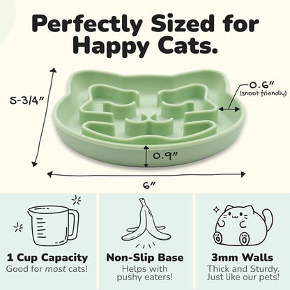 Snuggli Slow Feeder Cat Bowl | Cat Puzzle Feeder for Slow Eating, Mental Enrichment, Digestion, & Bloat Relief | Non-Slip Silicone, Dishwasher Safe, 1 Cup (Matcha)