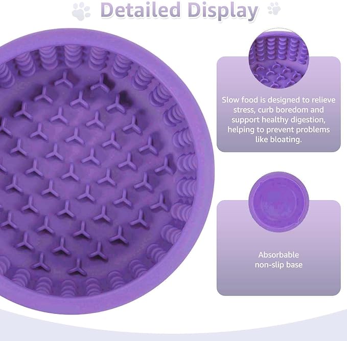 Dog Lick Bowl, ZOURYNUA Non-Slip Slow Feeder Dog Bowls, Enrichment Licking Mat for Distraction, Anxiety Relief Treat Dispenser Freezer, BPA Free Silicone & Dishwasher Safe (Purple, Small)
