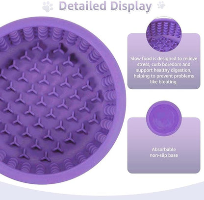 Dog Lick Bowl, ZOURYNUA Non-Slip Slow Feeder Dog Bowls, Enrichment Licking Mat for Distraction, Anxiety Relief Treat Dispenser Freezer, BPA Free Silicone & Dishwasher Safe (Purple, Small)