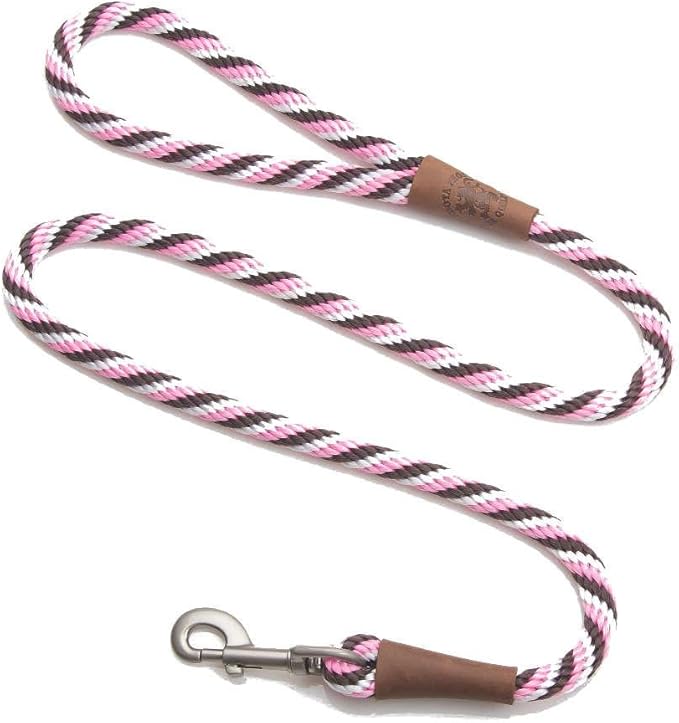 Mendota Pet Snap Leash - British-Style Braided Dog Lead, Made in The USA - Pink Chocolate, 3/8 in x 6 ft - for Small/Medium Breeds