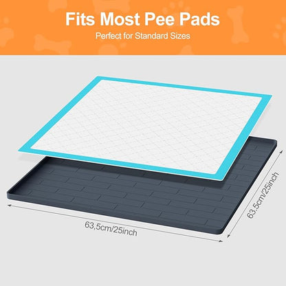 Pee Pad Tray Holder for Dogs,Non-Slip Silicone Dog Puppy Pad Holder,25 x 25 Square Puppy Potty Training Pads,No Spill Raised Lip High Edge,Portable, Leak-Proof Mat Trays for Indoor Floor Protection