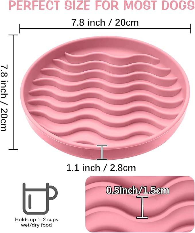Fhiny Slow Feeder Dog Bowl, Silicone Dog Puzzle Bowl Slow Feeder Puppy Bowls Slow Eating Modern Lick Mat Design Dishwasher Microwave Fit for Fast Eaters, All Small Medium Dogs Puppy Doggy (Pink)