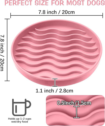 Fhiny Slow Feeder Dog Bowl, Silicone Dog Puzzle Bowl Slow Feeder Puppy Bowls Slow Eating Modern Lick Mat Design Dishwasher Microwave Fit for Fast Eaters, All Small Medium Dogs Puppy Doggy (Pink)