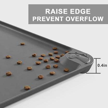 ESTHELLO Waterproof Pet Feeding Mats - Advanced Silicone Dog Food Mat Easy to Clean for Dog & Cat Bowls, 24''x16'' Premium Gray