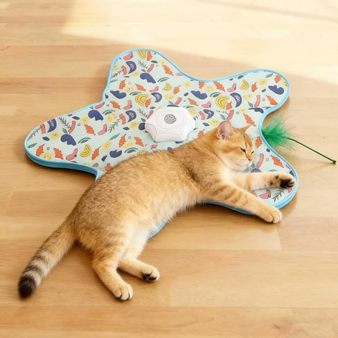 Rechargeable Automatic Cat Toy, 3-Mode Touch-Activated Interactive Toy with Random Motion, Concealed Feather & Squeaky Sound for Indoor Cats & Kittens (Yellow)