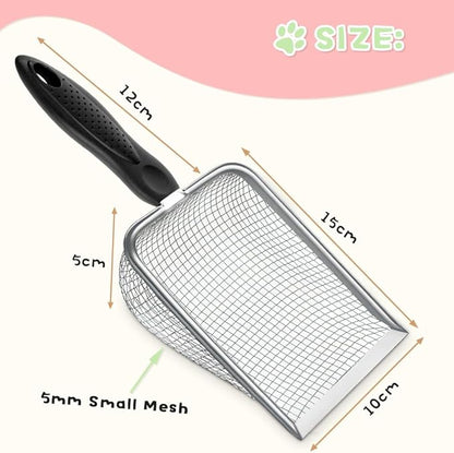 Metal Cat Litter Scoop,Sturdy Litter Cleaner Corner Shovel,Stainless Steel Mesh Litter Shovel,Easy to Clean Reptile Terrarium Sand Waste(Black)-Christmas