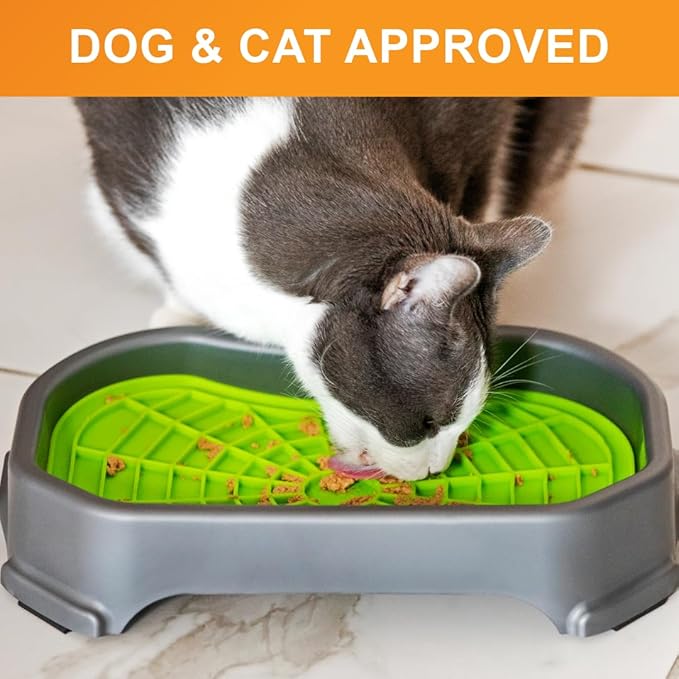 Neater Pets Neat-LIK Dog Lick Mat w/Mess-Proof Tray, Lick Mat for Dogs, Cats, Puppy, Reduces Anxiety & Boredom, Peanut Butter Slow Feeder, Interactive Treat Licking Pad (Green/Gunmetal)
