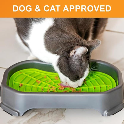 Neater Pets Neat-LIK Dog Lick Mat w/Mess-Proof Tray, Lick Mat for Dogs, Cats, Puppy, Reduces Anxiety & Boredom, Peanut Butter Slow Feeder, Interactive Treat Licking Pad (Green/Gunmetal)