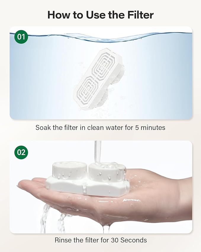 DIANU Official Cat Water Fountain Replacement Filters & Pre-Filter Sponges for 3.2L/108oz Stainless Steel Pet Fountain (9 Pack)