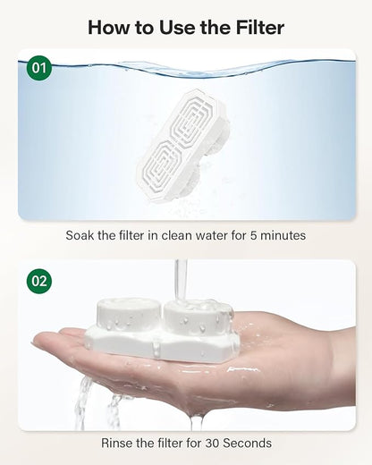 DIANU Official Cat Water Fountain Replacement Filters & Pre-Filter Sponges for 3.2L/108oz Stainless Steel Pet Fountain (9 Pack)
