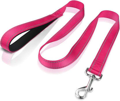 FunTags 4FT Reflective Dog Leash with Soft Padded Handle for Training,Walking Lead for Large & Medium Dog,1 Inch Wide,Hotpink