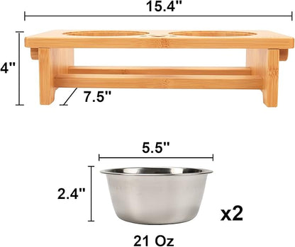 HTB Elevated Dog Bowls,Raised Dog Bowl Stand with 2 Stainless Steel Bowls, Elevated Raised Dog Bowls for Large Medium Small Sized Dogs