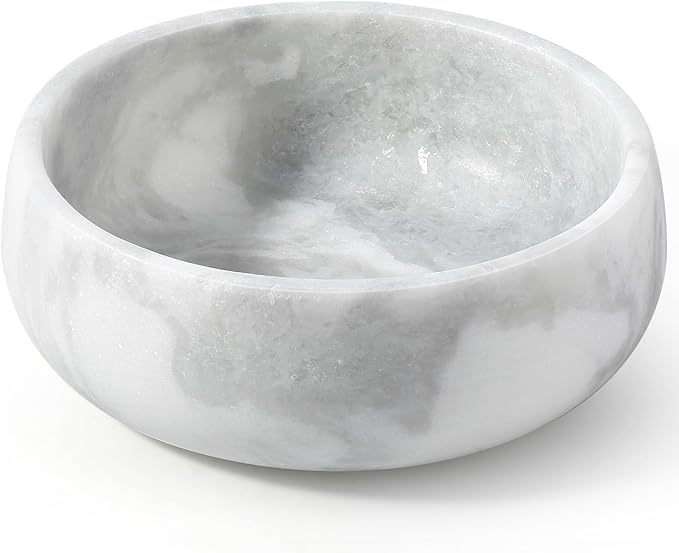 Marble Dog Bowl, 5lbs Non-Slip Cat and Dog Food Bowl Dish, Non-Tipping Weighted Puppy Pet Dish, Grey Stone Durable Food and Water Bowls, Easy to Clean, Holds 4 Cups