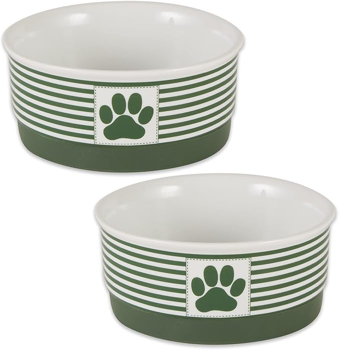 Bone Dry Paw & Patch Ceramic Pet Collection, Small Set, 4.25x2, Hunter Green, 2 Piece,5742
