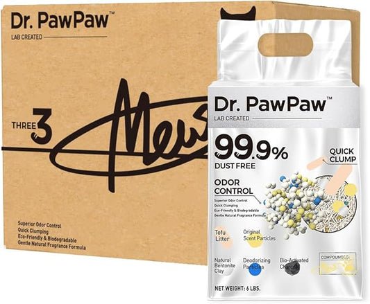 Tofu Cat Litter, Dr. PawPaw Clumping Cat Litter, Natural Tofu Scent 18 lb (3 x 6 lb Bags), Dust-Free Keep Kitty Tidy, Superior Odor Control Keep Step Fresh