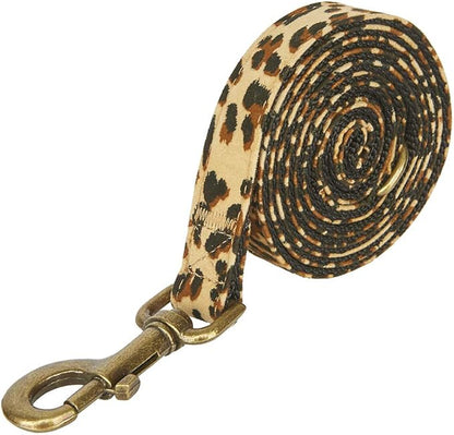 Dog Leash Leopard Pattern, 5 Feet Length, Durable Nylon with Ribbon for Medium and Large Dogs.(Medium, Leopard Leash)