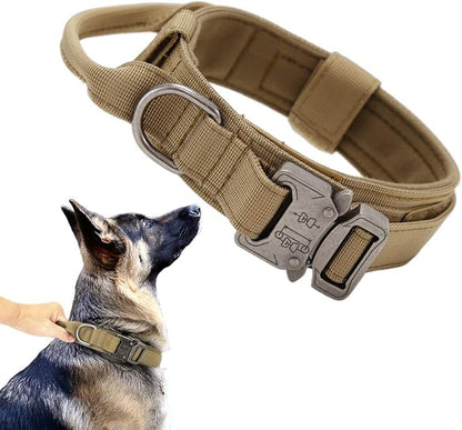 Xqpetlihai Tactical Dog Collar Adjustable Military Nylon Dog Collar with Control Handle and Heavy Duty Metal Buckle for Medium and Large Dogs (Brown,M)