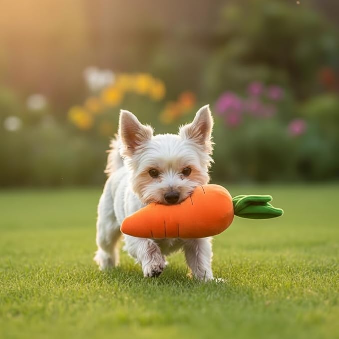 Crinkle Dog Toy for Small, Medium, and Large Breeds, Cute Carrot with Soft Squeaker, Carrot Shape Pet Plush Toy with Sound, Bite-Resistant Soft Comfortable Dog Toys