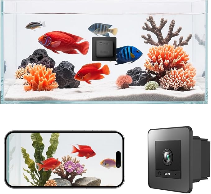 2K HD Aquarium & Terrarium WiFi Pet Camera,140° Wide-Angle Anti-Glare & Anti-Reflection,Night Vision for Fish & Reptiles,Two-Way Audio,Easy & Quick Install,AI-Powered Detection,24/7 Recording