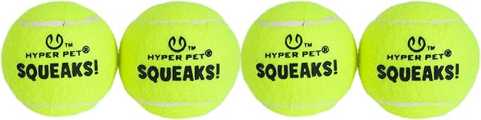 Hyper Pet Squeaks! Dog Tennis Balls Pack of 4 | Durable Squeaky Tennis Ball Fetch Toys for Dogs | Lightweight, High-Bounce Interactive Toy for Training, Exercise & Outdoor Play