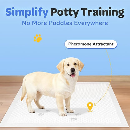 Disposable Puppy Pads 100 Count, 22"x22" Pee Pads for Dogs Potty Training, 6-Layer Super Absorbent & Leak Proof, Odor Block Pet Pads with Anti-Slip Adhesive Strips, White